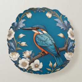 Elegante Turquoise Kingfisher Vogel Bloemen Rond Kussen
