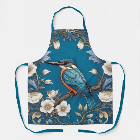 Elegante Turquoise Kingfisher Vogel Bloemen Schort (Voorkant)