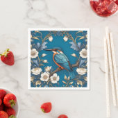 Elegante Turquoise Kingfisher Vogel Bloemen Servet (Insitu)