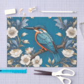 Elegante Turquoise Kingfisher Vogel Bloemen Tissuepapier (Craft)
