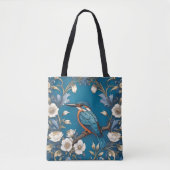 Elegante Turquoise Kingfisher Vogel Bloemen Tote Bag (Voorkant)