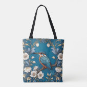 Elegante Turquoise Kingfisher Vogel Bloemen Tote Bag (Achterkant)