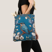 Elegante Turquoise Kingfisher Vogel Bloemen Tote Bag (Dichtbij)