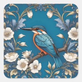 Elegante Turquoise Kingfisher Vogel Bloemen Vierkante Sticker