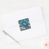 Elegante Turquoise Kingfisher Vogel Bloemen Vierkante Sticker (Envelop)