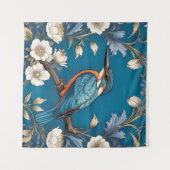 Elegante Turquoise Kingfisher Vogel Bloemen Wandkleed (Voorkant (horizontaal))