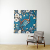 Elegante Turquoise Kingfisher Vogel Bloemen Wandkleed (In Situ (horizontaal))