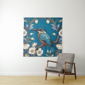 Elegante Turquoise Kingfisher Vogel Bloemen Wandkleed (In situ)