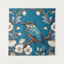 Elegante Turquoise Kingfisher Vogel Bloemen
