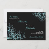 Elegante Turquoise Krullen Bewaar de Datum Aankond Kaart (Achterkant)