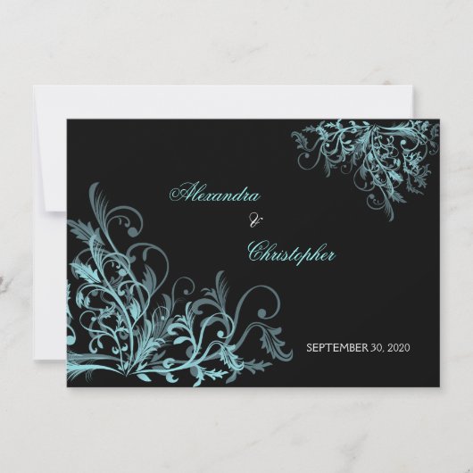 Elegante Turquoise Krullen Bewaar de Datum Aankond Kaart (Voorkant)
