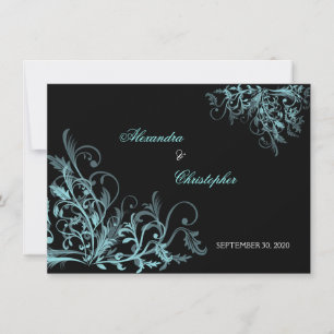 Elegante Turquoise Krullen Bewaar de Datum Aankond Kaart
