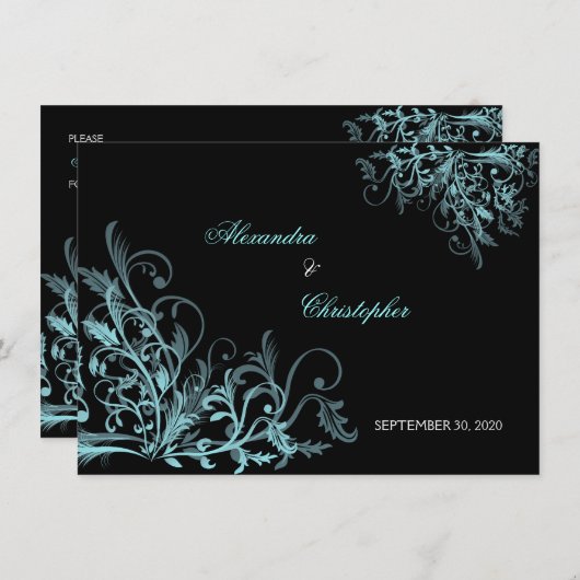 Elegante Turquoise Krullen Save the Date Aankondig Kaart (Voorkant / Achterkant)