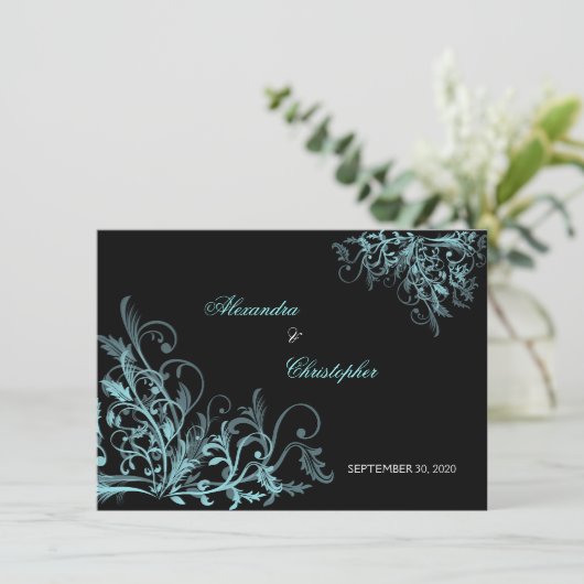 Elegante turquoise krullen Save the Date aankondig Kaart (Staand voorkant)