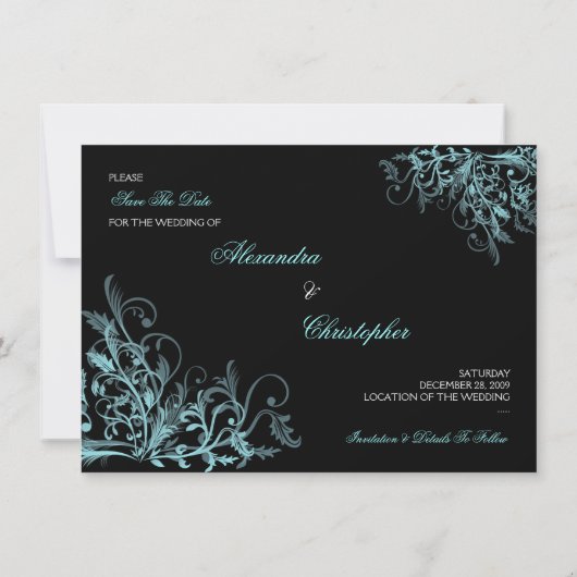 Elegante Turquoise Krullen Save the Date Aankondig Kaart (Achterkant)