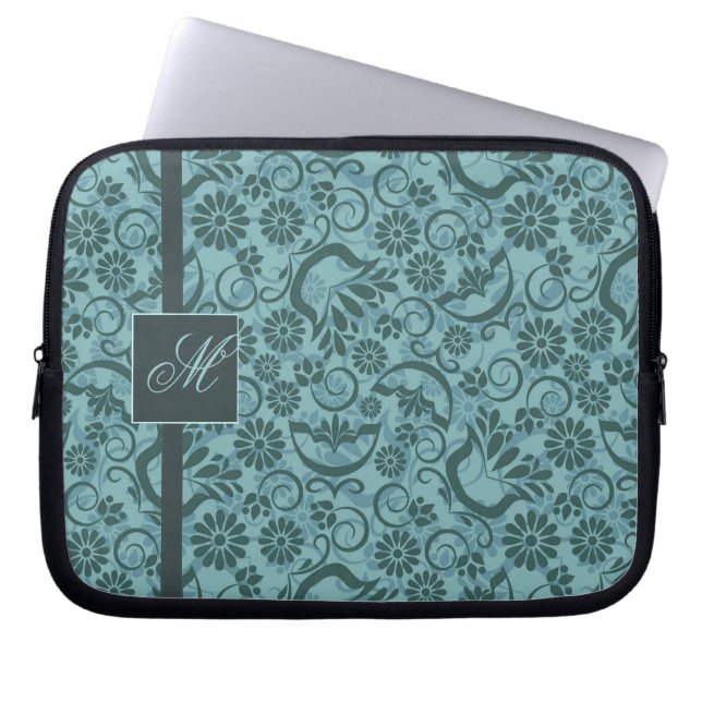 Elegante turquoise laptophoes met monogram laptop sleeve (Voorkant)