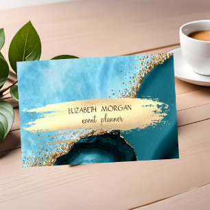 Elegante turquoise marmeren goud folie penseelstre visitekaartje