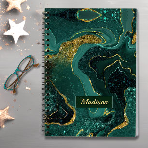 Elegante turquoise marmering faux goud glitter notitieboek