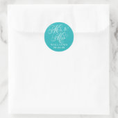 Elegante Turquoise 'Meneer en Mevrouw' Script Mono Ronde Sticker (Tas)