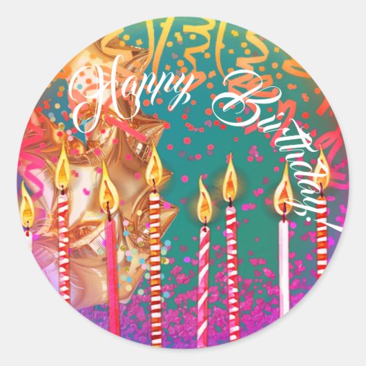 Elegante turquoise met kaarsen Gelukkige Verjaarda Ronde Sticker (Voorkant)