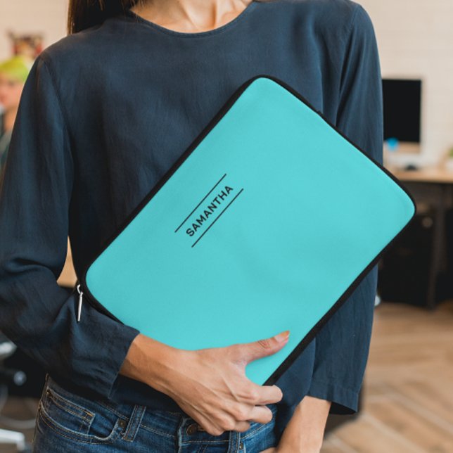 Elegante Turquoise met Naam Laptop Hoes (Creator heeft geüpload)