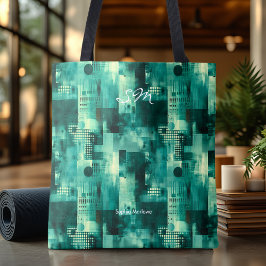 Elegante Turquoise Monochrome Gepersonaliseerde Bo Tote Bag