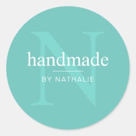 Elegante Turquoise Monogram Handgemaakt Op Maat Ge Ronde Sticker