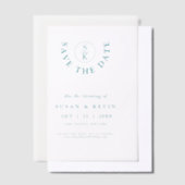 Elegante Turquoise Monogram Huwelijk Save the Date Vellum Uitnodigingen (Offset)