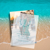 Elegante Turquoise Monogram Huwelijk Save the Date Vellum Uitnodigingen