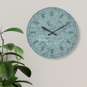 Elegante turquoise namaak marmeren huwelijksverjaa grote klok
