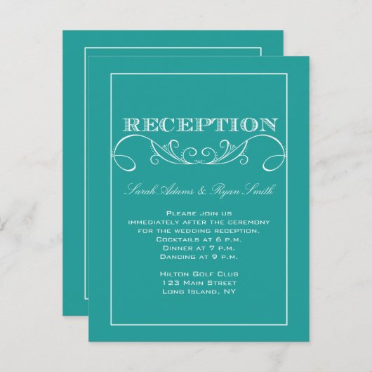 Elegante turquoise ontvangst uitnodiging (Voorkant / Achterkant)