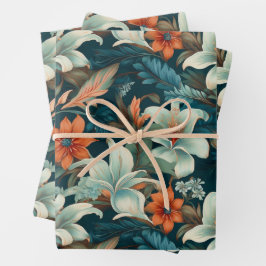 Elegante turquoise Oranje bloemmotief Inpakpapier Vel