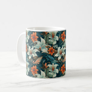 Elegante turquoise Oranje bloemmotief Koffiemok