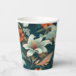 Elegante turquoise Oranje bloemmotief Papieren Bekers