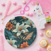 Elegante turquoise Oranje bloemmotief Papieren Bordje (Feest)