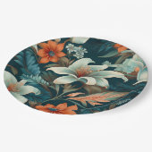 Elegante turquoise Oranje bloemmotief Papieren Bordje (Gekanteld)