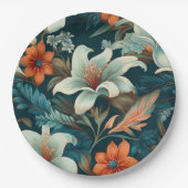 Elegante turquoise Oranje bloemmotief Papieren Bordje (Voorkant)