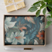 Elegante turquoise Oranje bloemmotief Tissuepapier (Geschenk)