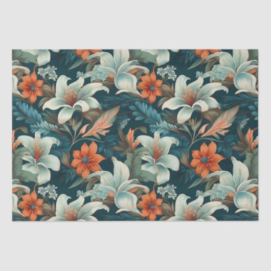 Elegante turquoise Oranje bloemmotief Tissuepapier (Voorkant)