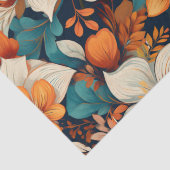 Elegante turquoise Oranje bloemmotief Tissuepapier (Detail)