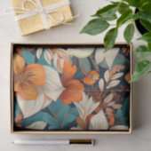 Elegante turquoise Oranje bloemmotief Tissuepapier (Geschenk)