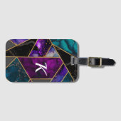 Elegante turquoise paarse glitter girly bagagelabel (Voorkant (horizontaal))