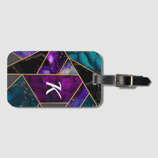 Elegante turquoise paarse glitter girly bagagelabel (Voorkant (horizontaal))