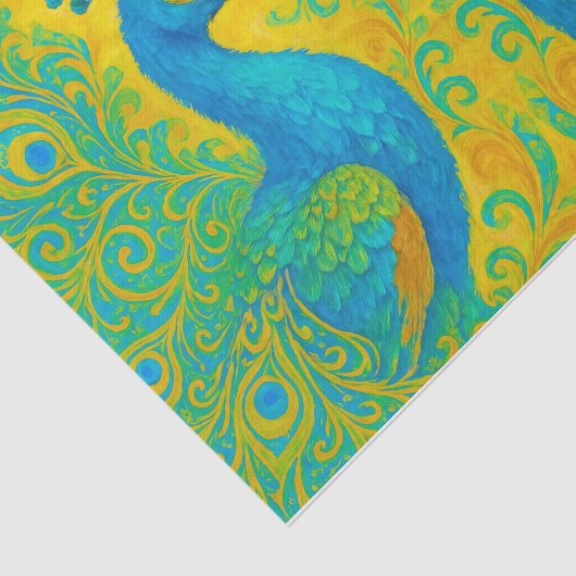 Elegante Turquoise Pauw Art Nouveau Decoupage Tissuepapier (Detail)