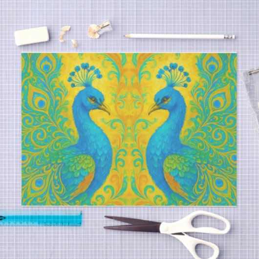 Elegante Turquoise Pauw Art Nouveau Decoupage Tissuepapier (Craft)