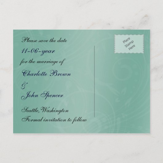 Elegante turquoise pauw Bewaar de datum Aankondigingskaart (Achterkant)