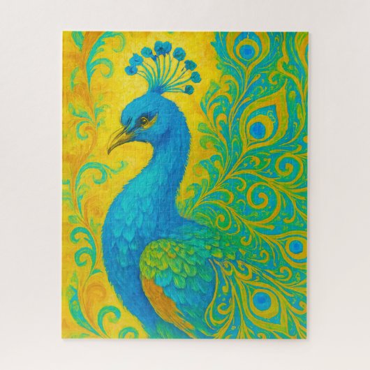 Elegante turquoise pauw decoratief legpuzzel (Verticaal)