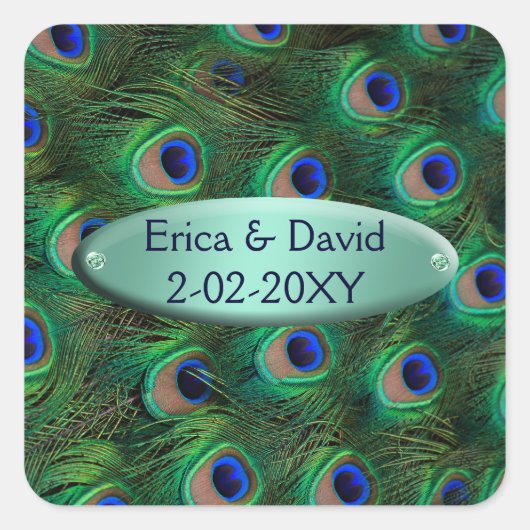 Elegante turquoise pauw envelop zegel (Voorkant)