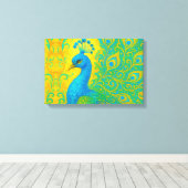 Elegante turquoise pauw vogel decoratief canvas afdruk (Insitu (Houten vloer))