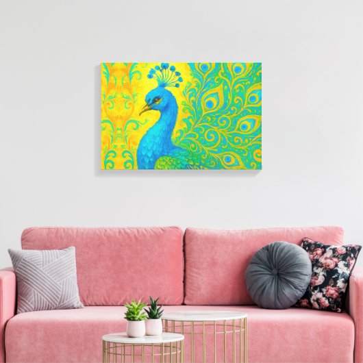 Elegante turquoise pauw vogel decoratief canvas afdruk (Insitu (Woonkamer))